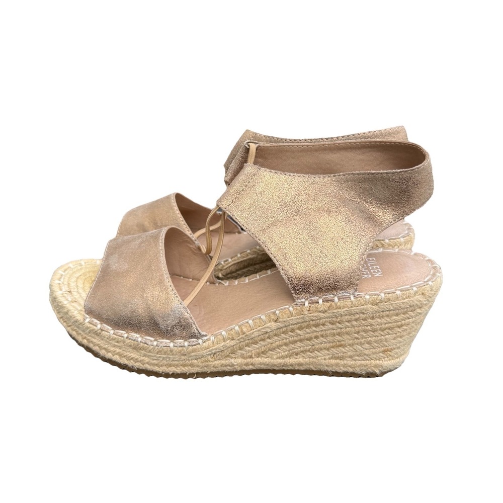 Eileen Fisher Whim Espadrille Wedge Women 8 Gold Metallic Suede Sandals